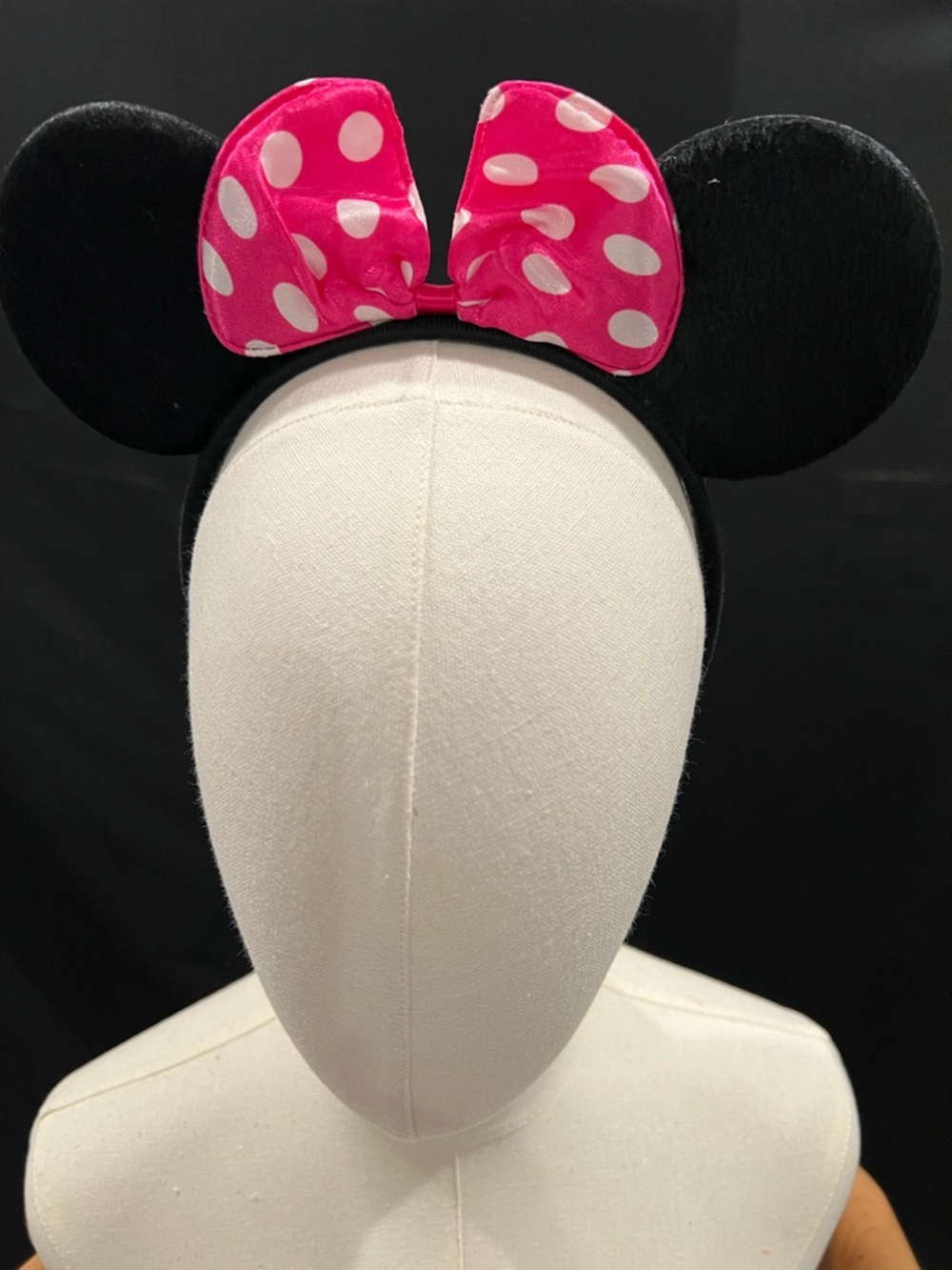 Black Minnie Ear Headband with Hot Pink Polka Dot Bow
